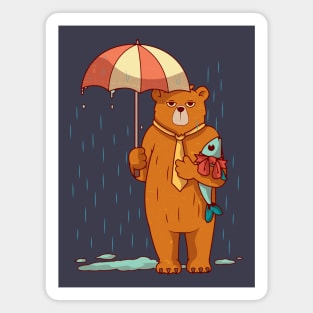 Bear in the middle of Rain, Vintage Retro Style Magnet